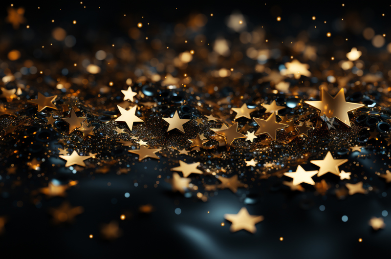 Glowing Gold Confetti Illuminates Dark Night Celebrating Style Generated By Artificial Intelligence
